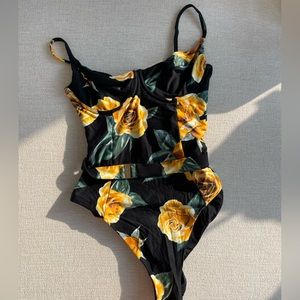 Onia yellow and black floral one piece swimsuit